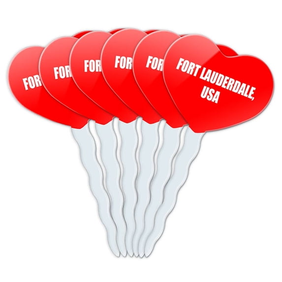 Fort Lauderdale USA Heart Love Cupcake Picks Toppers - Set of 6