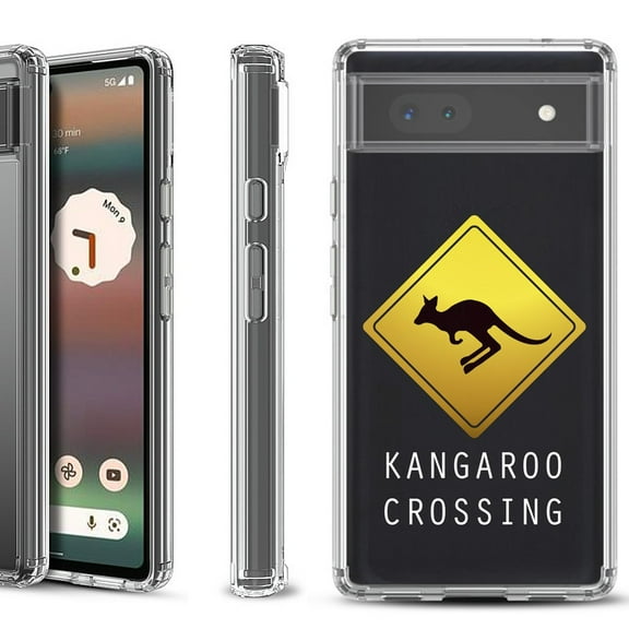 Shockproof Bumper Phone Case for Google Pixel 6a, by OneToughShield ® - Road Sign Kangaroo