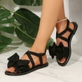 thumbnail image 4 of Miluxas Women's Ankle Strap Bow Sandals Criss Cross Open Toe Bowknot Dressy Beach Flat Sandals Black 7.5(40), 4 of 7