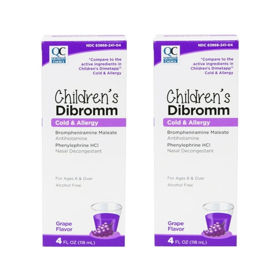 2 Pack - Quality Choice Children's Dibromm Cold & Allergy Liquid Grape 4 fl oz Each