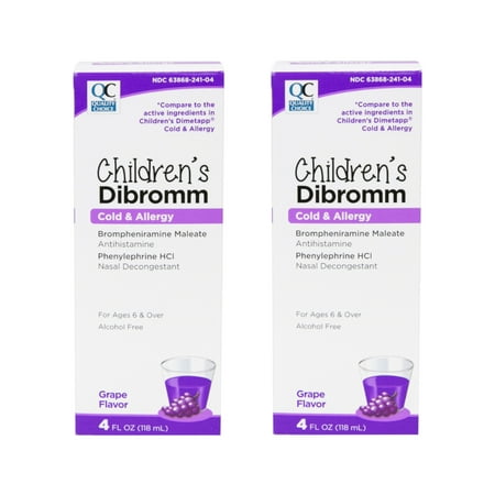 2 Pack - Quality Choice Children's Dibromm Cold & Allergy Liquid Grape 4 fl oz Each