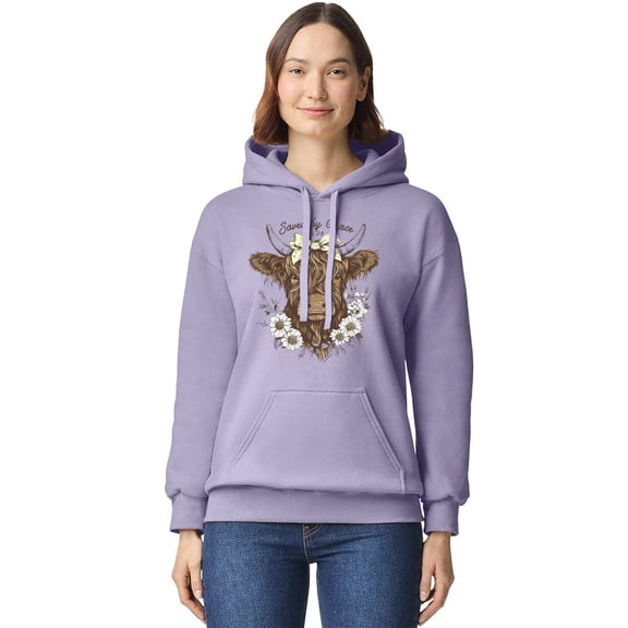 Blessed Girl Womens Hooded Sweatshirt Highland Saved By Grace, Lavender, SM