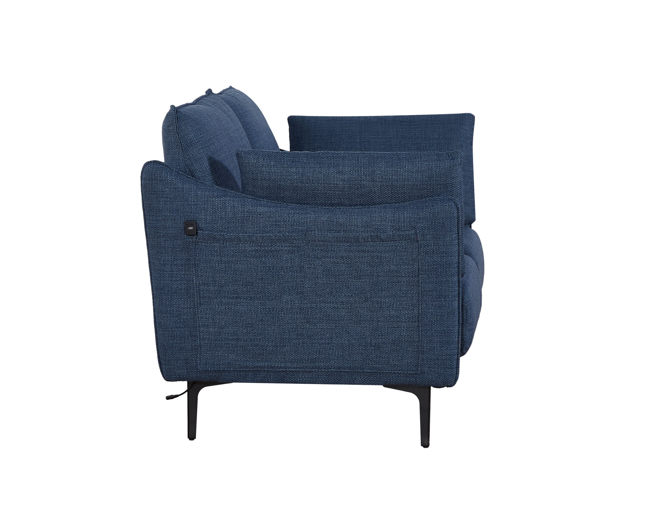 Chloe Modern Button-Tufted 2-Seater Sofa with USB Charge Port, Pillows, Metal Legs, Dark Blue