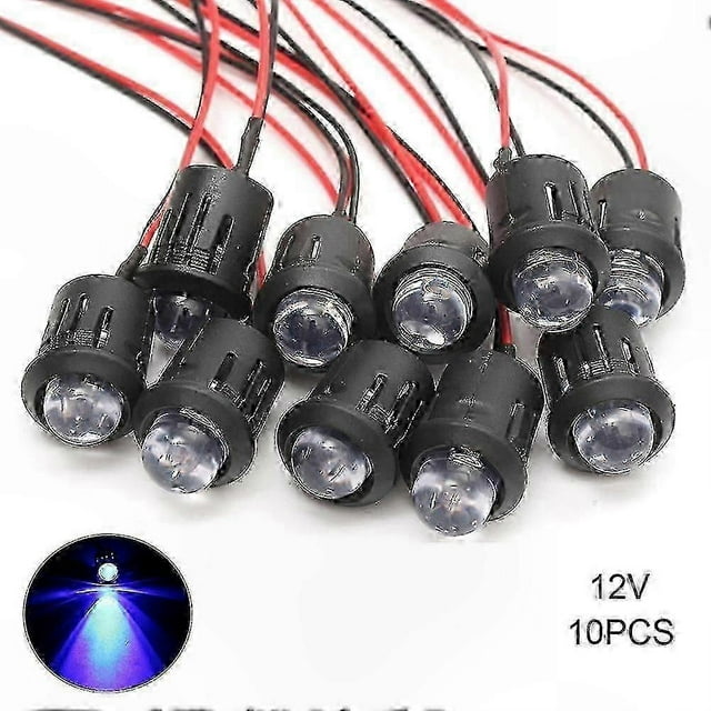 10-Pack 12V 10mm Pre-Wired High Brightness LED Bulbs with Clear Lens and 20cm Cable for Lighting Projects