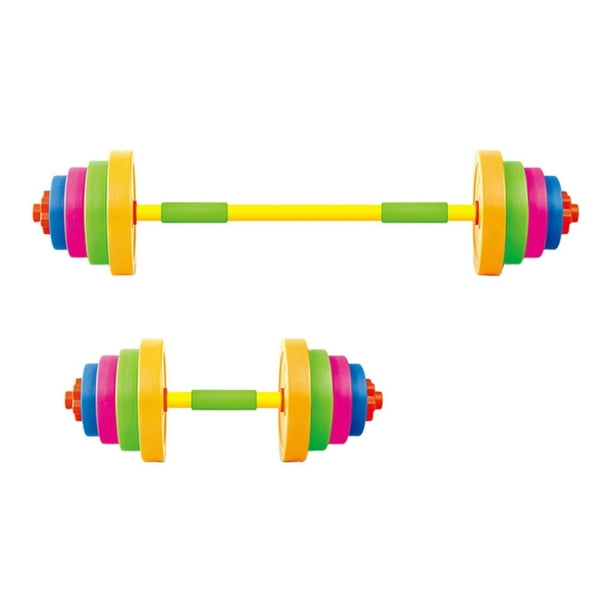 Juego de 2 mancuernas para niños, barra infantil para levantamiento de pesas, para niños y niñas 1 largo 1 corto