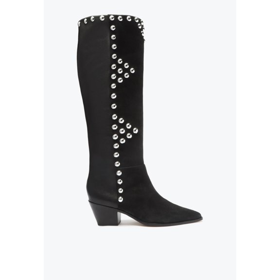 Arezzo Women's Black Slip On Hazel Low Block Leather Knee High Boots Size 33 NIB