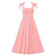 thumbnail image 4 of RUTAYY Children Girls Dress Solid Color Square Collar Sleeveless Bow Shoulder Strap Boho Backless Flowy Long Casual Summer Party Wear Vacation Playful Dresses, 4 of 6