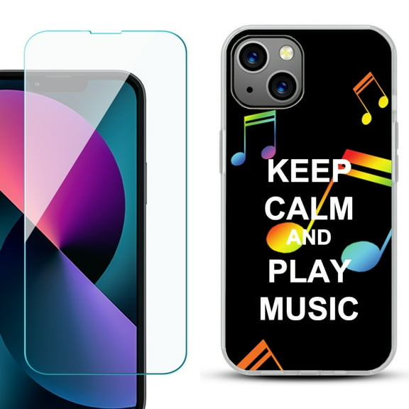 Slim-Fit Gel TPU Phone Case for iPhone 13 Mini, with Tempered Glass Screen Protector, by OneToughShield ยฎ - Keep Calm Music