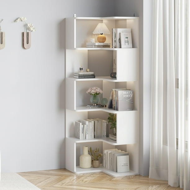 FCH 6-Tier Modern Corner Bookshelf Storage Display Rack Corner