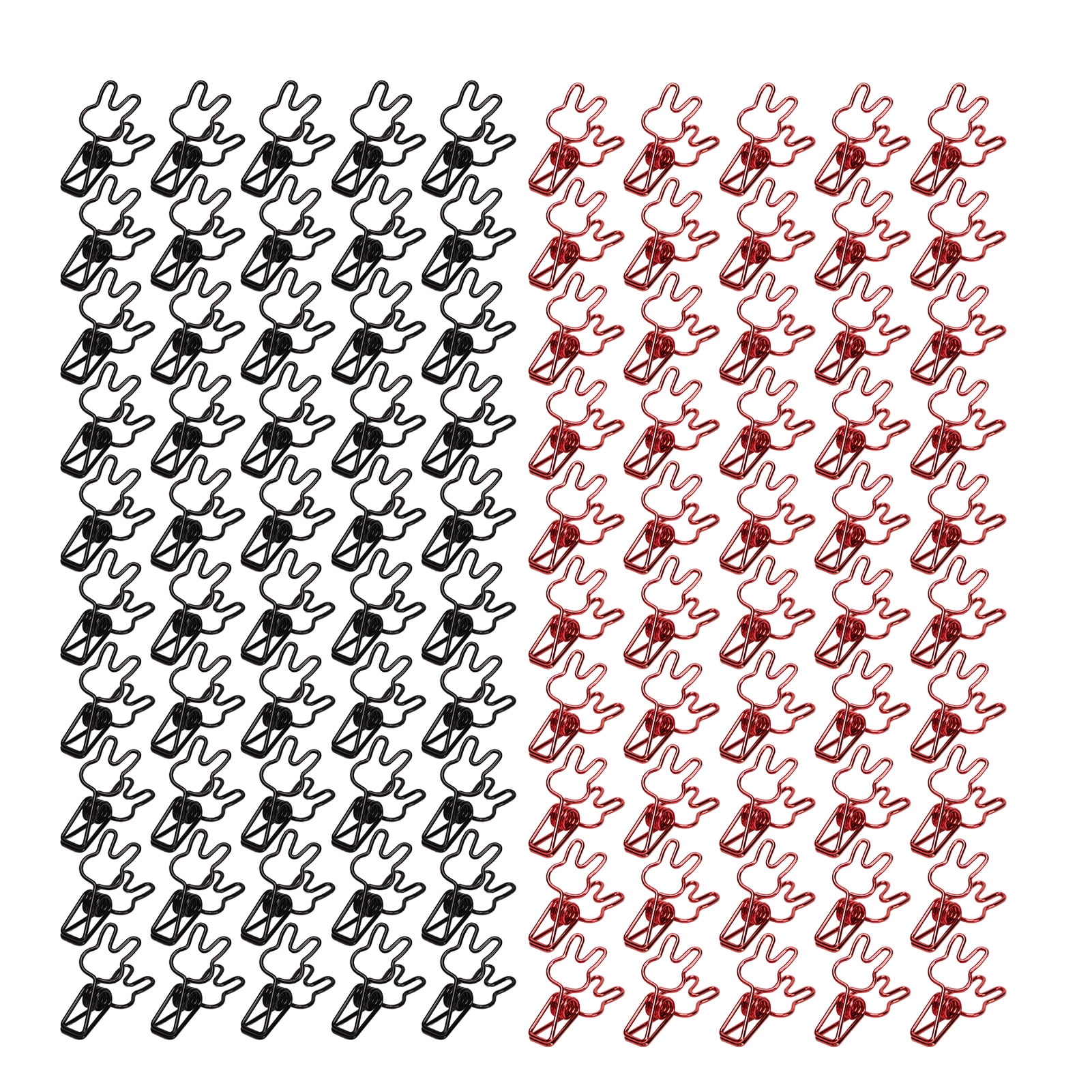 Riousery 100Pcs Bunny Binder Clips Hollow Out Strong Metal Multi Purpose Small Paper Clips for Bags Clothes Documents, Black and Red