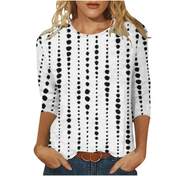 Baikeli Womens Clothes Clearance Sale Plus Size Tops for Women Casual 3/4 Length Sleeve Shirts Floral Printed Blouses Crew Neck Daily T-Shirts Summer Womens Tops