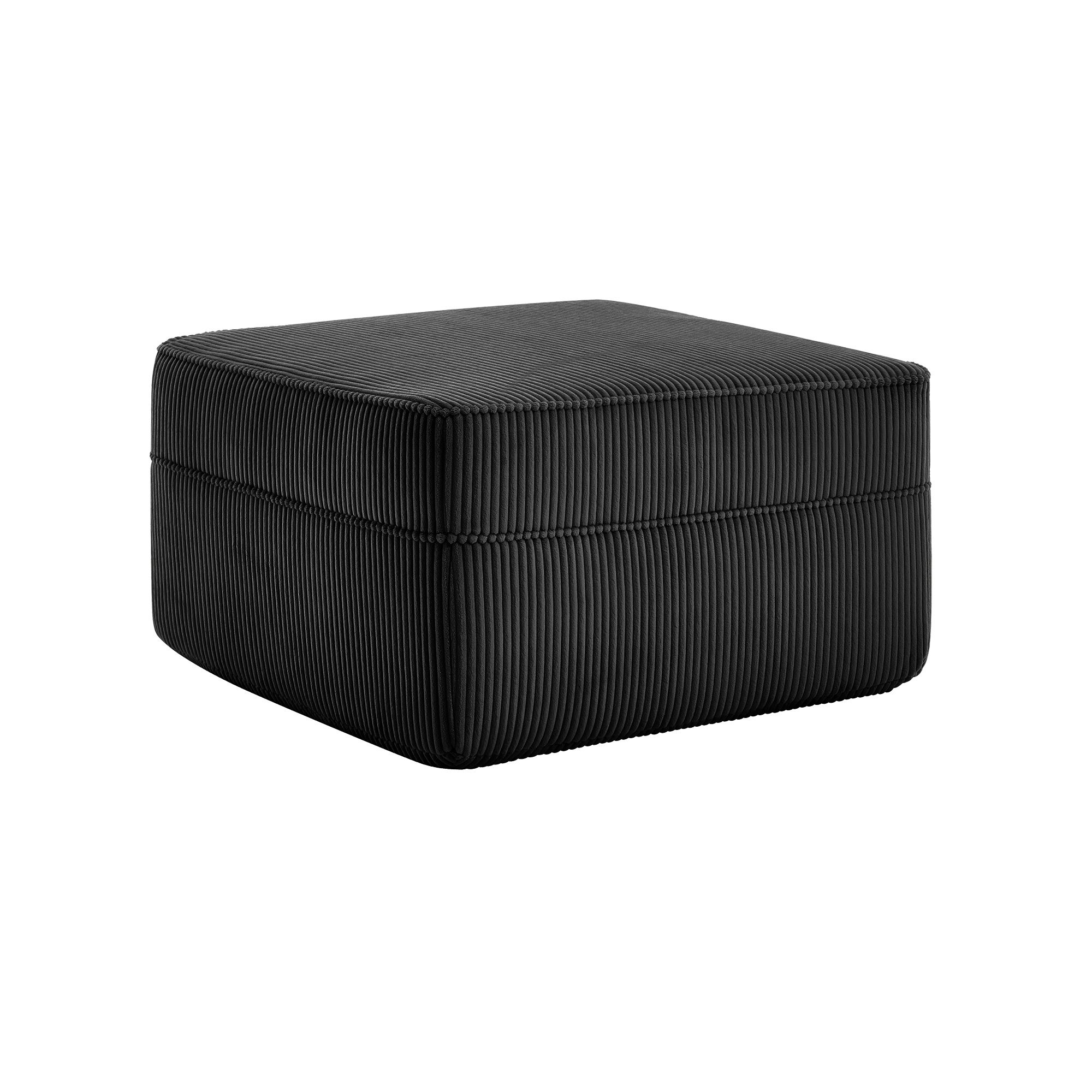 BOFANG Large Square Corduroy Ottoman in Black, Plush Footrest and Bench, Ready to Use