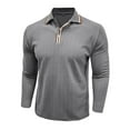 thumbnail image 4 of Zimjoy Gray Golf Shirts for Men Casual Long Sleeve Textured T Shirt Men Strechy Regular Fit Golf Shirt Men Button Turn Down Collar Fall Pullover, Gray L, 4 of 7