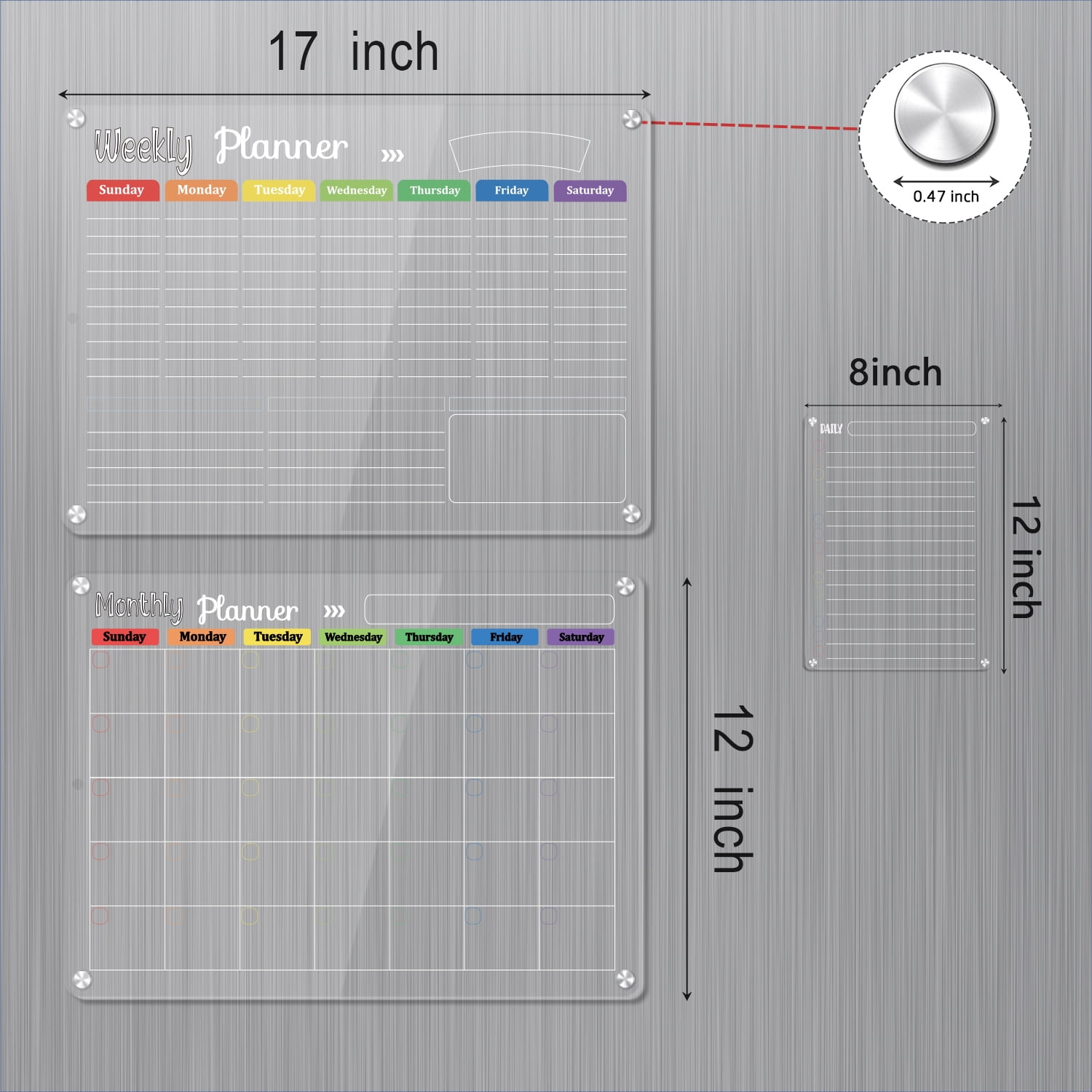 Magnetic Dry Erase Calendar Board for Refrigerator, Clear 2-Pack Acrylic Planner Board for Refrigerator, Reusable Whiteboard, Includes 6 Markers, 3 Colors
