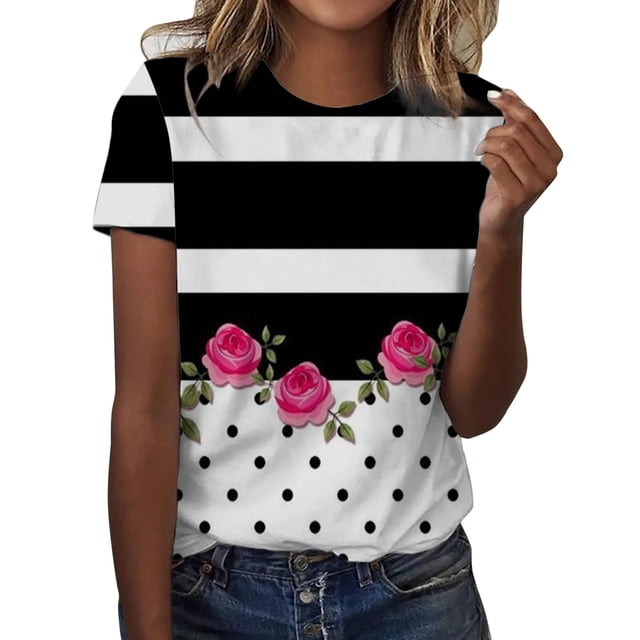 Gibobby Camiseta de manga corta para mujer Camiseta Mujer Casual Y Cómoda Con Cuello Redondo Y Camiseta Estampada Manga Corta(Blanco,G)