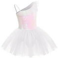 thumbnail image 2 of IBTOM CASTLE Kid Girls Sequins Ruffle One Shoulder Ballet Dance Dress Tulle Tutu Skirt, 2 of 4
