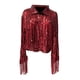 thumbnail image 3 of Chaqueta con borlas de lentejuelas Fernando abrigo de solapa de manga larga rojo, 3 of 7