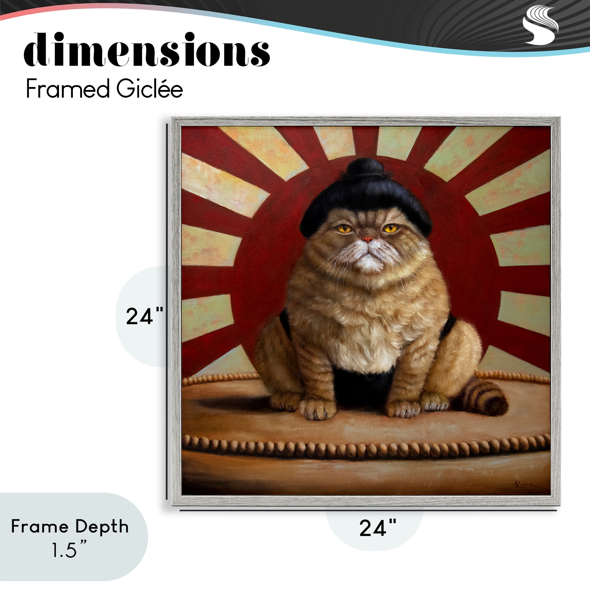 Stupell Industries Sumo Cat with Sun Rays Gray Framed Giclee Art, design by Lucia Heffernan