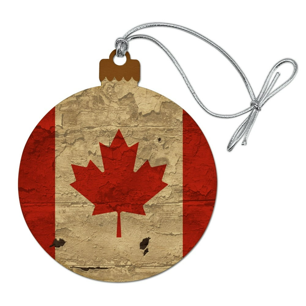 Rustic Distressed Canada Flag on Wood Wood Christmas Tree Holiday