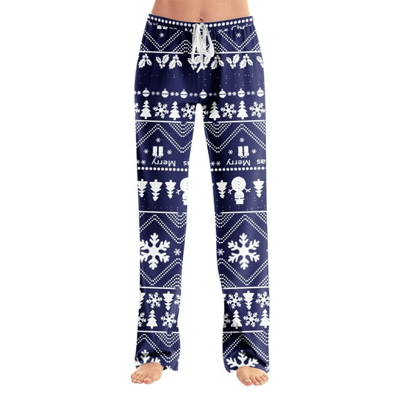 Dwralegc Christmas Pajama Pants Women Matching Xmas Winter Wide Leg Bottoms Lounge Elastic Waist Soft Pj Pants Drawstring Casual Holiday Pants with Pockets Navy L