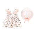 thumbnail image 3 of lcziwo Infant Toddler Girls Cute Summer Clothes Kids Sleeveless Strawberry Print Mini Dress with Hat 2 Piece Outfits Set Pink 6 Months, 3 of 6