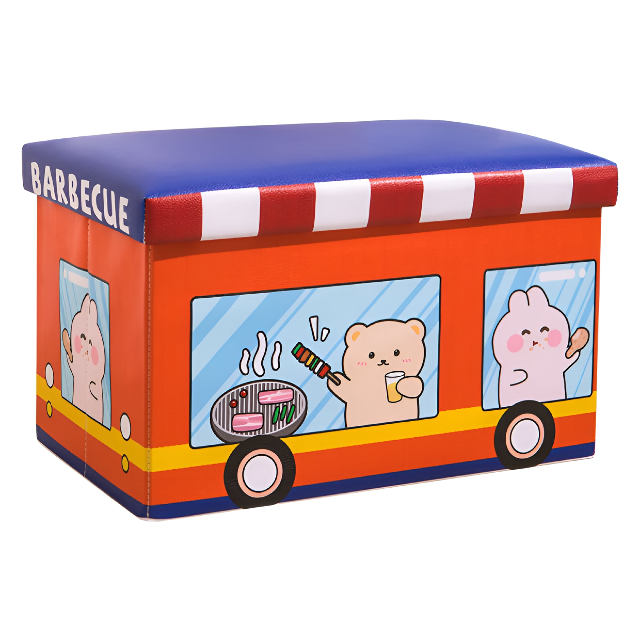 XIBUFE Toy Storage Chest Kids Toy Box, Storage for Kids Toys Children Storage Chest & Bench with Flip Top Lid (Animal Bus)