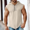 thumbnail image 2 of Men's Linen Sleeveless Hoodie Quarter Zip Pullover Solid Color Cotton Linen Blend Breathable Lightweight Casual Sports Gym Workout Beach Vacation Streetwear | Zenithor,Beige L, 2 of 8