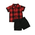 thumbnail image 1 of xiaxaixu Ensemble de Vêtements d'Été pour Bébés Garçons Chemise à Manches Courtes à Carreaux Rouges à Col à Revers+shorts, 1 of 7