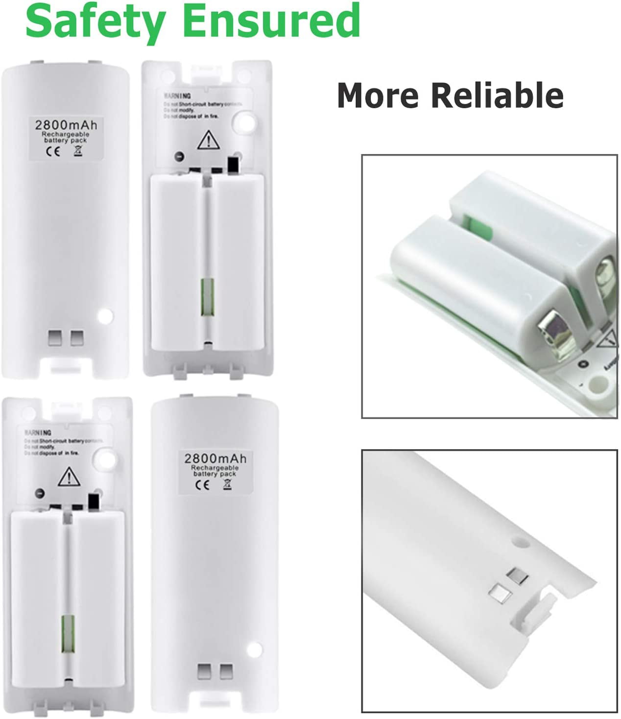 Kulannder 4 Pcs Wii Remote Batteries Rechargeable, 2800mAh High-Capacity  Rechargeable Batteries for Nintendo Wii/Wii U Remote Controller (White)