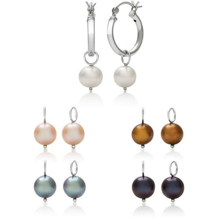 7 8mm Multi Colored Cultured Freshwater Pearl Sterling Silver Hoop 7 8mm Multi Colored Cultured Freshwater Pearl Sterling Silver Hoop Earring Set 5