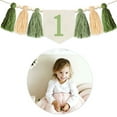 thumbnail image 3 of ievspot 1 Pcs 1st Birthday High Chair Banner Decoration Green Tassel Themed Birthday Party Decoration Girl Baby Shower Wall Hanging Banner, 3 of 8