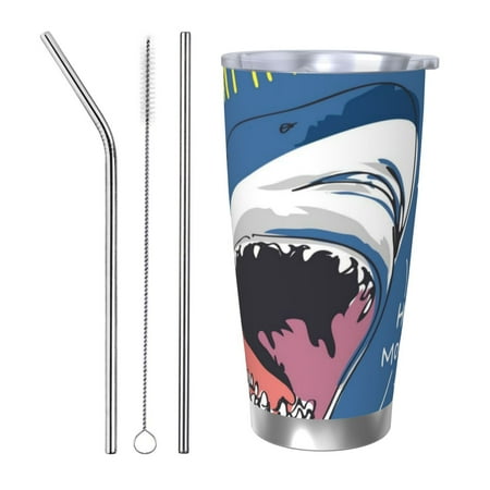 

Vsdgher Great White Shark 20 Oz Stainless Steel Vacuum Insulated Travel Mug Coffee Cup for Home Office Outdoor Works Great for Ice Drinks and Hot Beverage -Straw Three-piece Set
