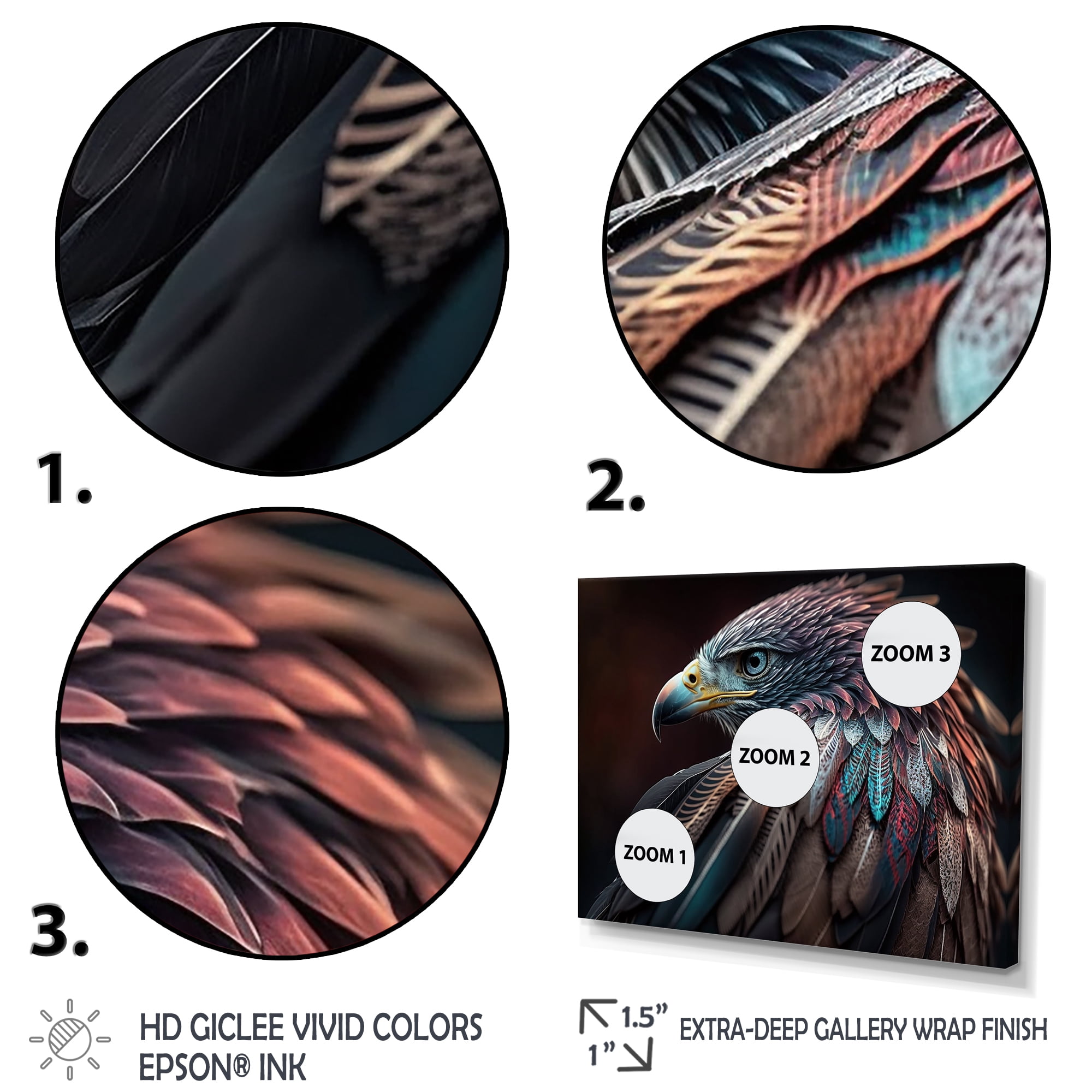 Designart Macro Colorful Feather Eagle VII Canvas Wall Art