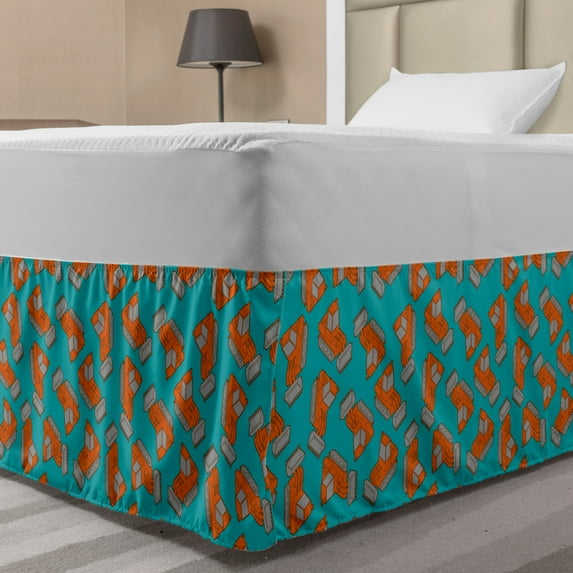Nursery Bed Skirt, Cartoon Tractor Trucks Construction Bulldozer Digger Equipment Vehicle, Elastic Bedskirt Dust Ruffle Wrap Around for Bedding Decor, 4 Sizes, Burnt Orange Turquoise, by Ambesonne