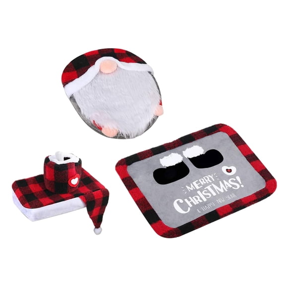 Methold Juego de cuatro piezas de decoración navideña para inodoro con ambiente festivo de tela, suave y cómodo. Juegos de accesorios de baño tipo+1