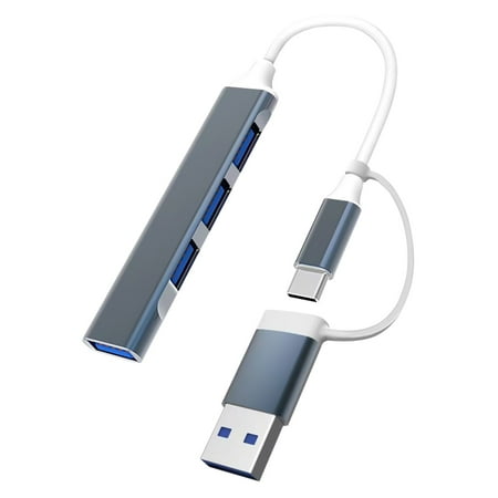 PRINxy Mini USB Hub Extensions,4 Port USB 3 0 Hub,2 0 Hub,USB Adapter Station,Ultra Slim Portable Data Hub,USB Splitter Aluminum Gray C