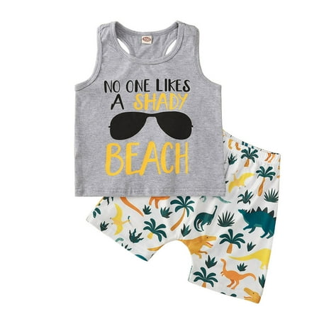 

Canrulo Summer Little Boys Outfit Toddlers Letter Vest Dinosaur Shorts 2pcs Outfits Set Grey 3-4 Years