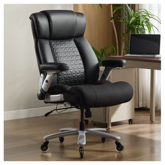 500lbs Big & Tall Office Chair - Adjustable Lumbar Support, Heavy Duty Ergonomic Leather Chair, Wide Seat, -up Arms, Quiet Wheels