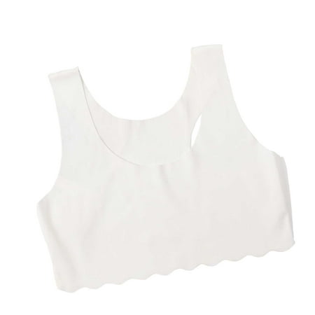 Girls Training Bra Crop Top Bra Seamless Sports Bra Training Camisole Style Lightweight Kids Underwear White 10 Years-14 Years