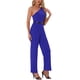 thumbnail image 2 of INSPIRAR CHIC Mono de un hombro para mujeres, vestido sin mangas, con cinturón, pantalones anchos, jumpsuit azul real L, 2 of 5
