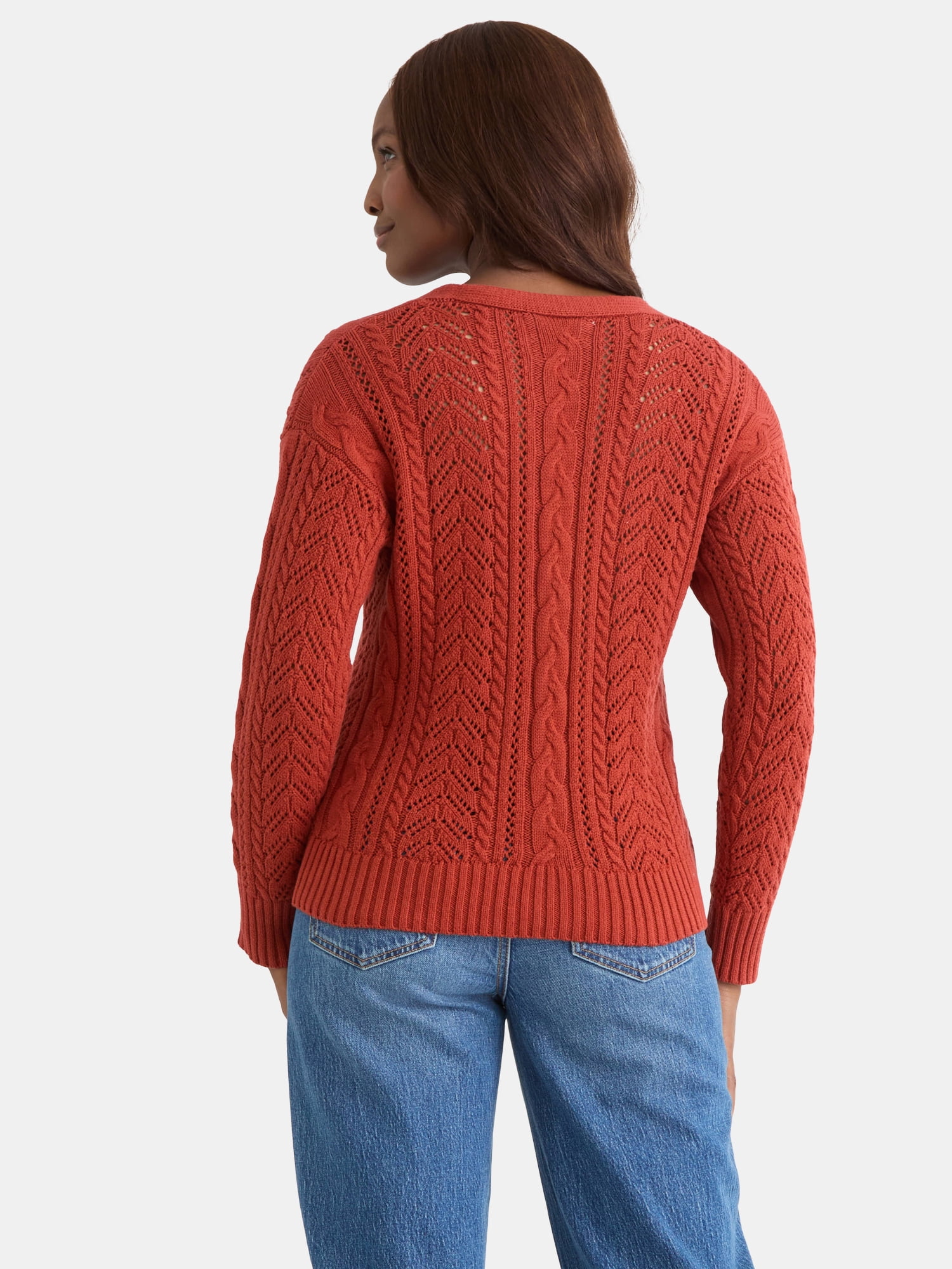 Time and Tru Women's and Women's Plus Cable Knit Cardigan Sweater, Lightweight, Sizes XS-4X