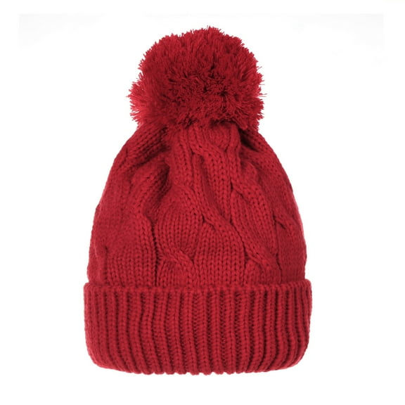WITHMOONS Knitted Twisted Cable Bobble Pom Beanie Hat Slouchy AC5474 (Red)