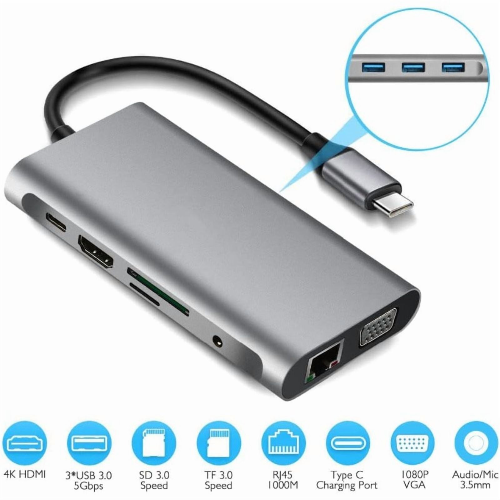 Type-C to RJ45/VGA/HD/HUB/PD/Audio Supports simultaneous display Ten-in-1 multi-function docking station