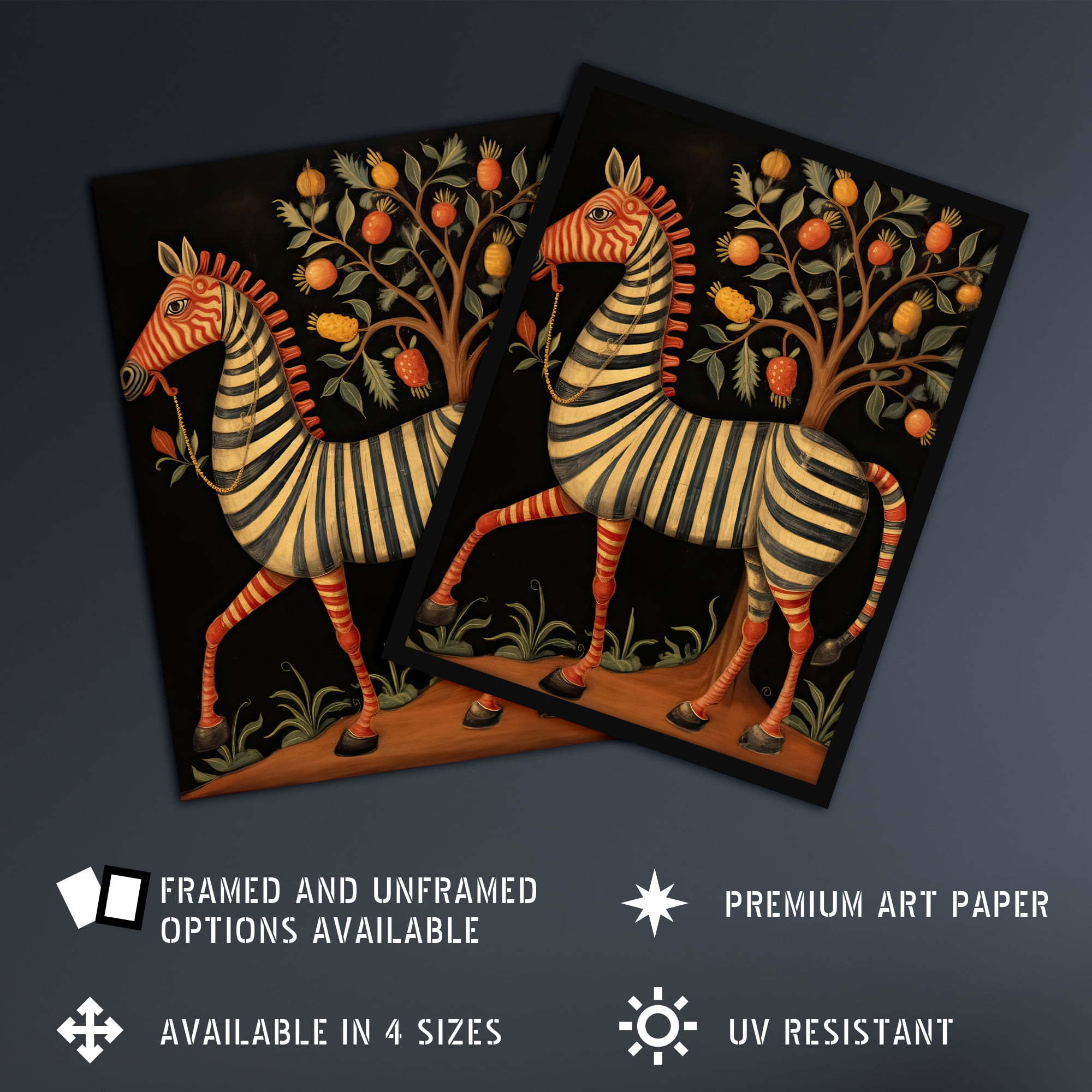 Whimsical Zebra Art Print, Medieval Bestiary Style Oil