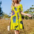 thumbnail image 2 of Amarillo submarino azul meanies payaso bulldog vestido de manga corta vestidos elegantes para mujer vestido largo mujer, 2 of 6