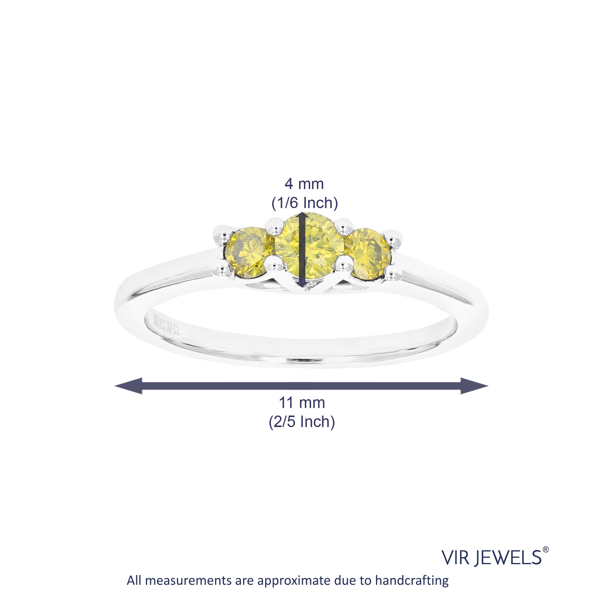 Vir Jewels 1/3 CTTW 3 Stone Yellow Diamond Engagement Ring for Women in .925 Sterling Silver