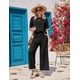 thumbnail image 4 of Ekouaer Lounge Sets for Women 2 Piece Outfits Knit Short Sleeve Pullover Tops Wide Leg Pants Casual Sweater Sets Tracksuits, 4 of 5