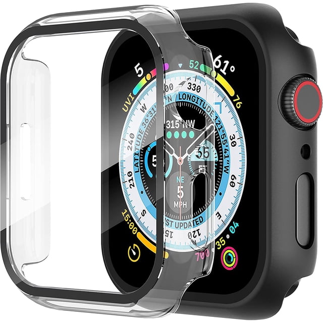 Yanonmyfd 2 Piezas Funda para Apple Watch Series 6/5/4/SE 3/SE 2/SE 40mm Protector Pantalla Vidrio Templado Incorporado,HD Protección Completa PC Dura Estuche Protective Case,Transparente,40mm
