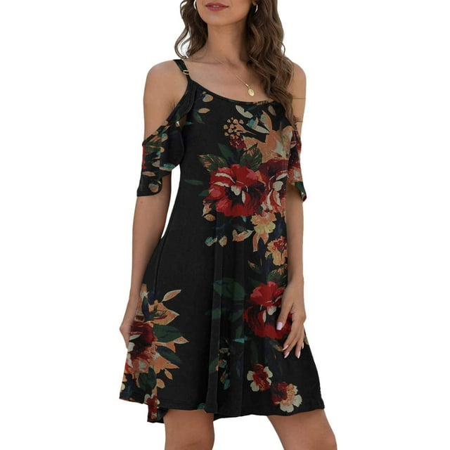 SMihono Robe d'Été pour Femmes Grande Taille Mode Femmes Été Décontractée Col Rond Imprimé Manches Courtes Poche Robe Mini