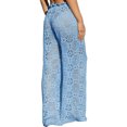 thumbnail image 5 of Womens Crochet Swimsuit Coverup Pants High Waisted Drawstring Sexy Sheer Mesh Knit Wide Leg Beach Pants, 5 of 6